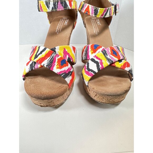 Tom's Sienna Print Ankle Strap Cork Wedges Women's Size 8.5 4"Heel - Picture 7 of 7